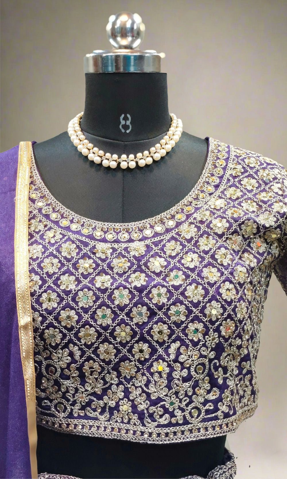Violet-Gold Sequin Embroided Lehenga set