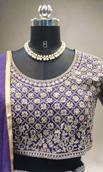 Violet-Gold Sequin Embroided Lehenga set