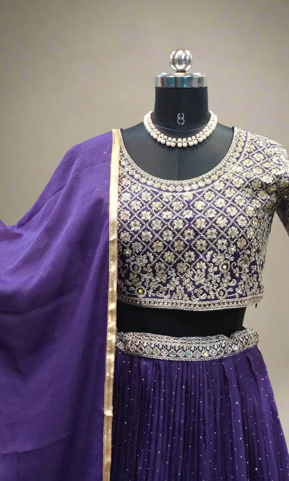 Violet-Gold Sequin Embroided Lehenga set
