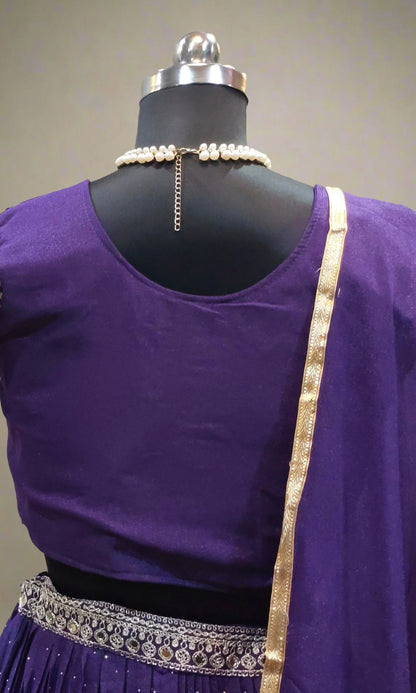 Violet-Gold Sequin Embroided Lehenga set